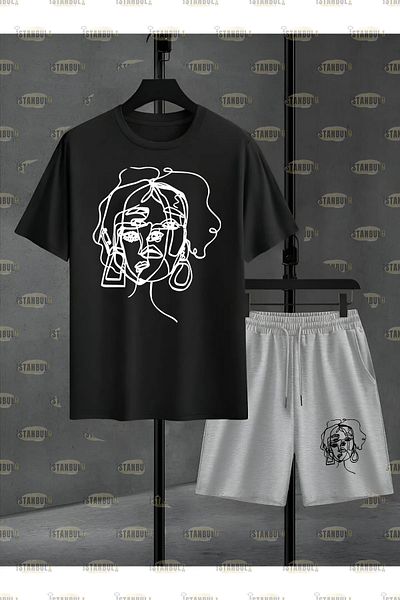 aynewmoda Комплект от дизайнерски къси панталони и тениска с щампа