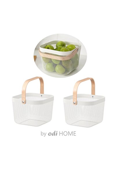IKEA 2 Adet Metal Modern Mutfak Sepeti Patates Soğan Sebze Meyve Sepeti Beyaz 25x26x18 cm