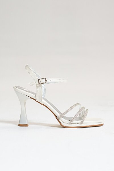 İmerShoes Women's Evening Dress Thin High Heeled Platform 3 Three-Striped Stoned Ankle Buckle Evening Shoes 237