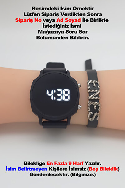 tutkanstore Siyah Çocuk Saati Erkek / Kız Uyumlu İsme Özel Gümüş Harf Bilekli...