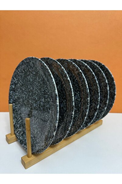 Kütahya Porselen طبق حلوى من سلسلة كورندون أسود منقوش 21 سم، عبوة من 6 قطع