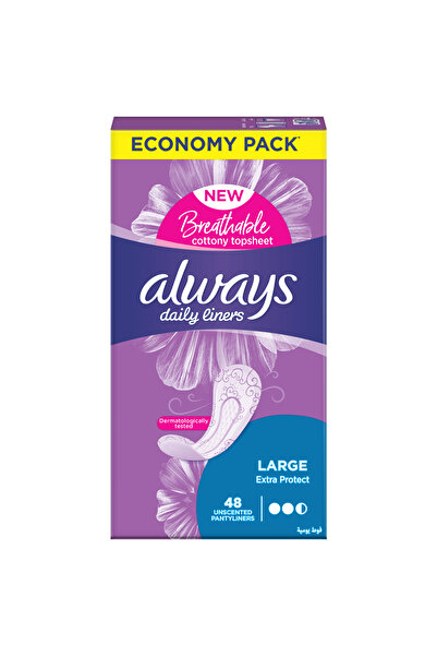 Always فوط صحية يومية للحماية الإضافية | حجم كبير | 48 قطعة