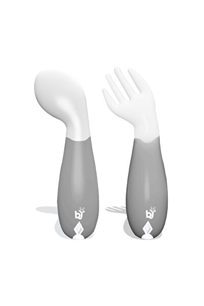 Babyjem طقم شوكة وملعقة بلاستيكية بزاوية، 6+ أشهر، أبيض