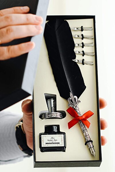 NRDLİFE Öğretmenler Gününe Özel Hediyelik Masa Üstü Tüylü Divit Kalem Ve Mürekkep Seti