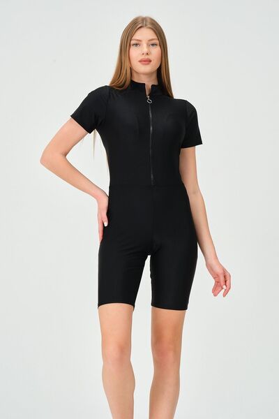 myfirstsea Yarım Kol Yarım Fermuar Sörfçü Diz Üstü Taytlı Tek Parça Tulum Yüzücü Mayo Deniz Havuz Mayo