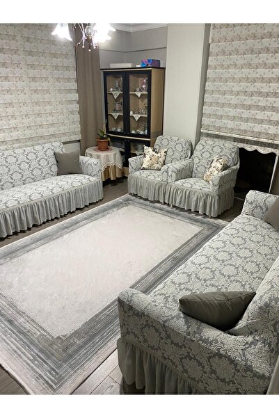 UYUMEV الجاكار العثماني نمط 3311 غطاء مقعد تنورة، غطاء مقعد، غطاء أريكة. كريم