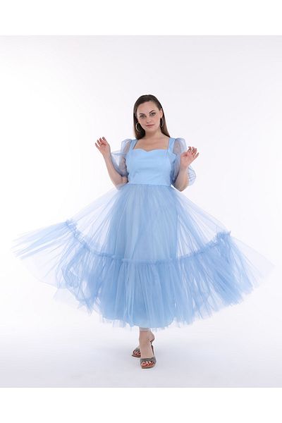 Asees Rochie de seară din tul strălucitor cu guler inimă Karina