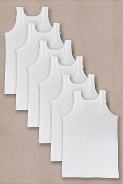 Boy's White Combed Cotton Undershirt 6 Pieces