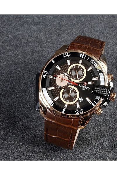 Reward Brown Leather Cord Men's Watch + Bracelet