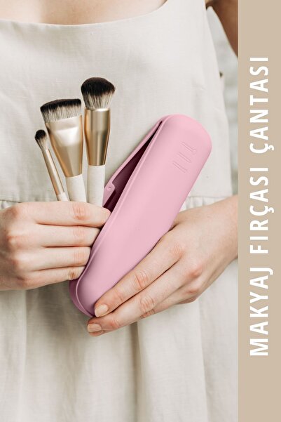 Mamastuff Silikon Makyaj Fırçası Çantası - Kalem Kutusu Organizer - Küçük Boy Pembe