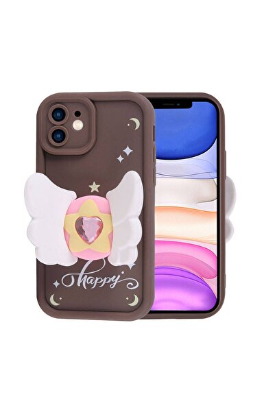 m.tk moveteck İphone 11 Kılıf Yumuşak Renkli Lansman Silikon 6D Kelebek Figürlü Papyon Desenli Çıkıntılı Kenarlı