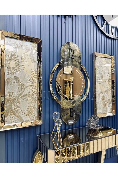 QUAL 3’lü Gold Renk Kupa Saat ve 40*90 cm Tablo Set