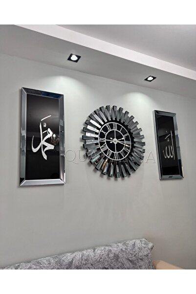 Genel Markalar 3’lü Füme 65 cm Piyano Saat ve 30*70 cm Allah ve Muhammed Tabl...