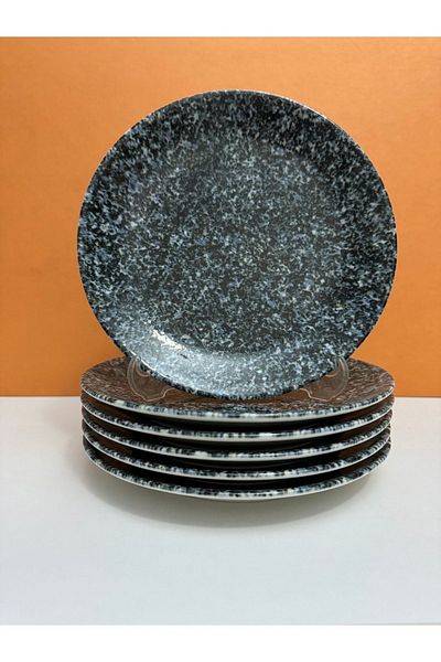 Kütahya Porselen Corendon Series Black Patterned 21 Cm Sweet Plate Set of 6