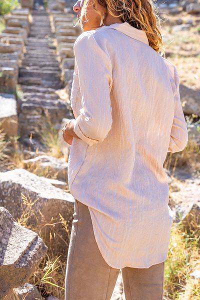 Güneşkızı Women's Powder Self-Textured Soft Single Pocket Shirt Bst3266
