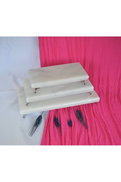 Başakmarble Real Marble Presentation Set of 3 with Silver Legs (BAŞAKMARBLE)
