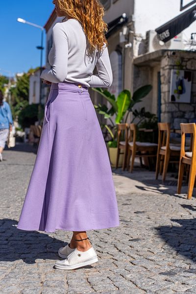 Güneşkızı Women's Lilac Self-patterned High Waist Pocket Kiloş Skirt Bst3461