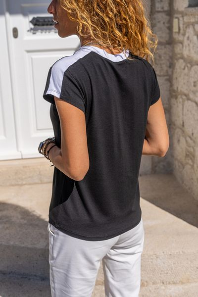 Güneşkızı Tricou negru pentru femei, cu umăr cu garnitură, Bst3229