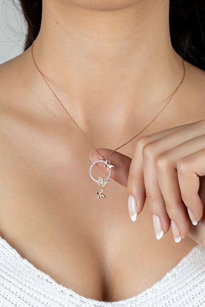 Else Silver Özel Tasarım Aşk Kelebekleri Gümüş Kolye