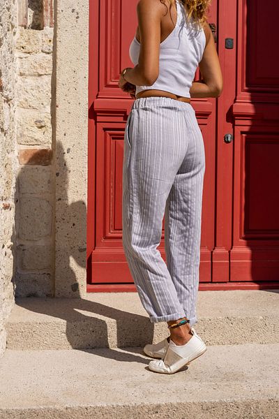 Güneşkızı Pantaloni de damă liliac cu dungi cu două picioare Bst3277