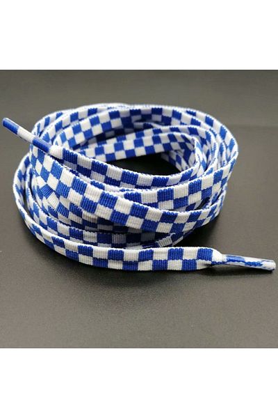 Butik Junisteps Checkered Patterned Blue-White Fabric Children's Shoelaces