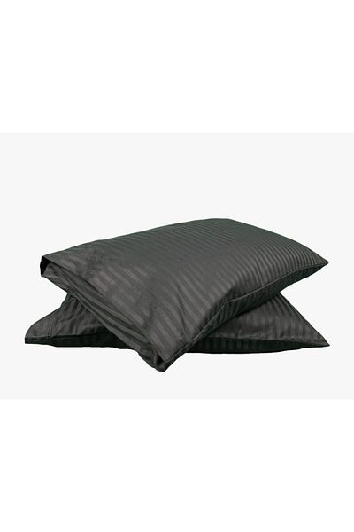 EVYA Black Luxury Hotel Series 2 Μαξιλαροθήκη 50x70cm Ριγέ Μεταξωτό Βαμβακερό Σατέν Δέρμα