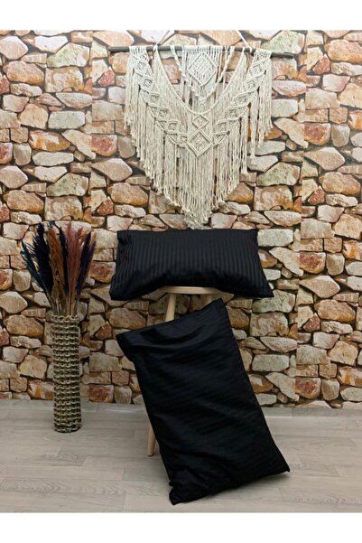 EVYA Față de pernă Black Luxury Hotel Series 2 piese 50x70cm piele din satin de bumbac texturizat din mătase în dungi