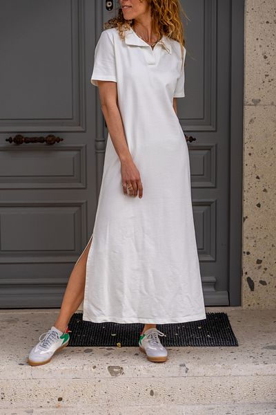 Güneşkızı Rochie lungă cu guler polo alb pentru femei BST700-3525