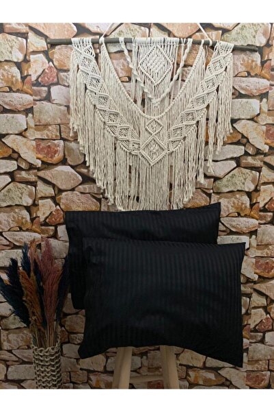 EVYA Față de pernă Black Luxury Hotel Series 2 piese 50x70cm piele din satin de bumbac texturizat din mătase în dungi