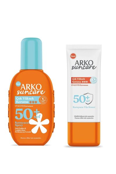 ARKO Suncare Spf50 Çok Yüksek Korumalı Yüz Güneş Kremi 50 ml+Vücut Güneş Spre...