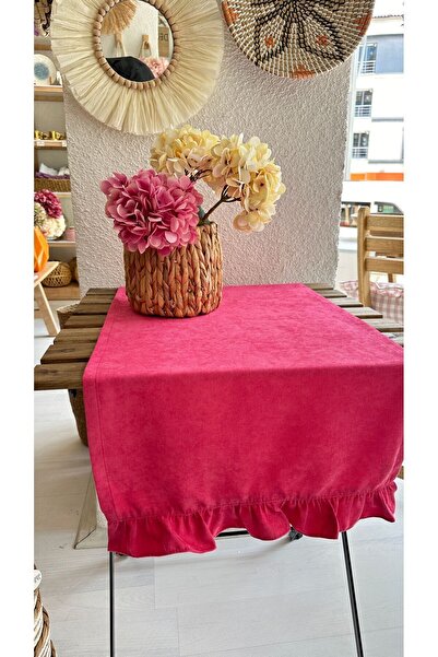 Decamor home Vintage Dertsi Leke Tutmaz Fuşya Pembe Fırfırlı Runner