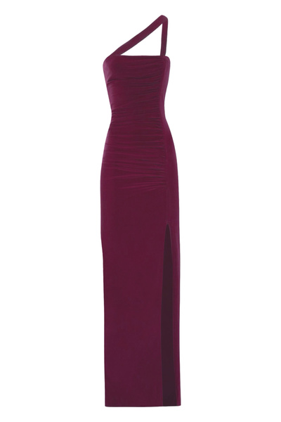 Whenever Company Bordo Önden Tek Çapraz Askılı Uzun Likralı Abiye Elbise