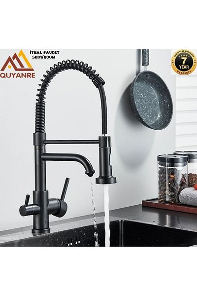 OEM 7 Years Warranty Black Spiral Fountain Kitchen Sink Faucet - Dual Flow Water Purification Outlet