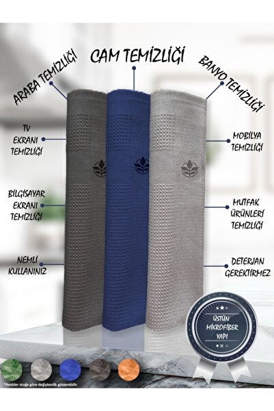 XAMANTHA 3'lü Temizlik Bezi, Mikrofiber Bez, Sihirli Bez, Cam Bezi, 35x60 Cm