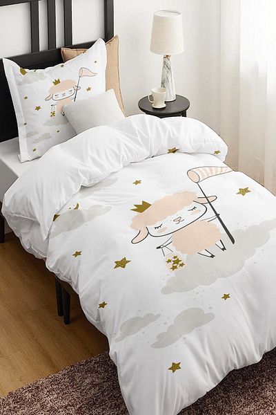 Else Dekor Single Children's Duvet Cover Set - Cute and Lamb Patterned, No Sheets