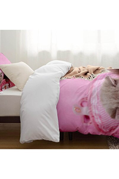 Else Dekor Pink Cute Cats - Patterned Printed Cotton Satin Children's Bedding Set