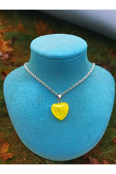 DOĞAL TAŞ CENNETİ Citrine Natural Stone - Heart Pendant, Certified