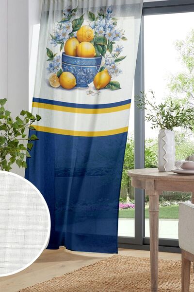 Else Dekor Perdele din Tulle Imprimate Model Lemon Vintage - Bucatarie Sufragerie 140x260cm