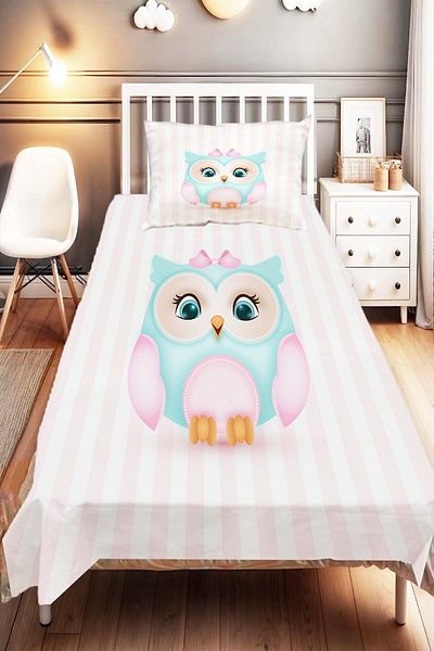 Else Dekor Owl Patterned Cute Kids and Baby Bedspread - Room Decorative