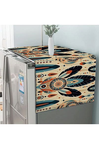 Else Halı 60x140cm Decorative Diffusion and Refrigerator Cover - Colorful Feathers Patterned