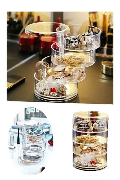 Else Dekor Else 4 Tiers Cylinder Jewelry Organizer Μακιγιάζ Organizer Κολιέ Σκουλαρίκια Δαχτυλίδι Κουτί αποθήκευσης κοσμημάτων