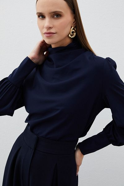 Sateen Μπλούζα Navy Blue - με λεπτομέρεια ντραπέ