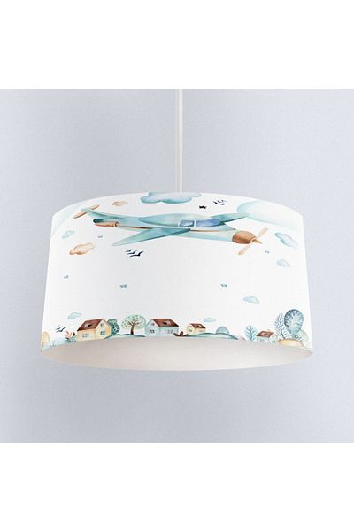 Else Halı Else Blue Cloudy Plane City 3D Patterned Children's Room Pendant Lamp Chandelier
