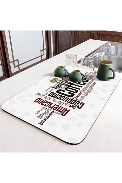 Else Halı Else Kahve Yazılar Tezgah Üstü Bulasik Kurutma Matı Kaymaz Kurulama...