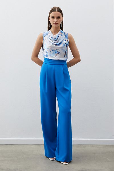 Sateen Indigo Pocket Waist Detailed Trousers
