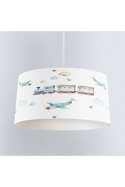 Else Dekor Patterned Blue Train and Airplane Children's Baby Room - Pendant Chandelier