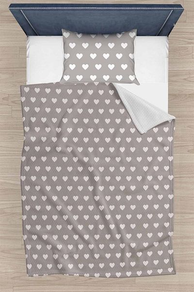 Else Dekor Gray Heart Patterned Single Pillowed Printed Bedspread Pique Set 160x220cm
