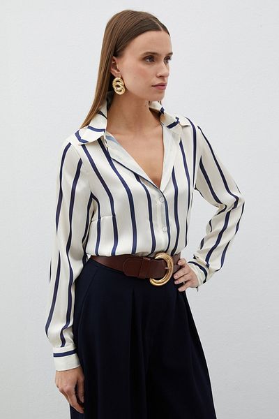 Sateen Cămașă clasică cu dungi bleumarin