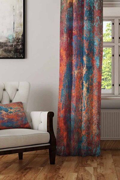 Else Halı Turuncu Yeşil Sarı Şark Otantik Anadolu Osmanlı Desenli Fon Perde