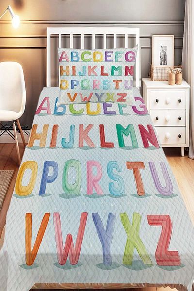 Else Dekor Colorful Alphabet Letters Patterned Single Children's Pique Set